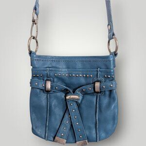 B. MAKOWSKY NWOT Blue Pebbled Leather Studded Crossbody Shoulder bag Handbag